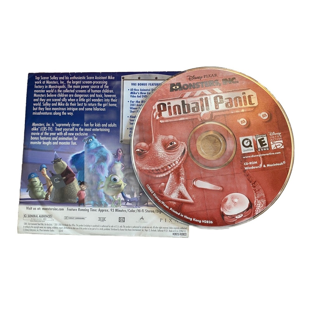 Monsters, Inc. Pinball Panic 2001 CD-ROM PC Mac Rated E Disney/Pixar Used Vtg